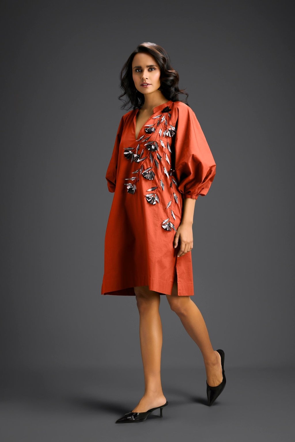 White Metallic Floral Embroidered Dress