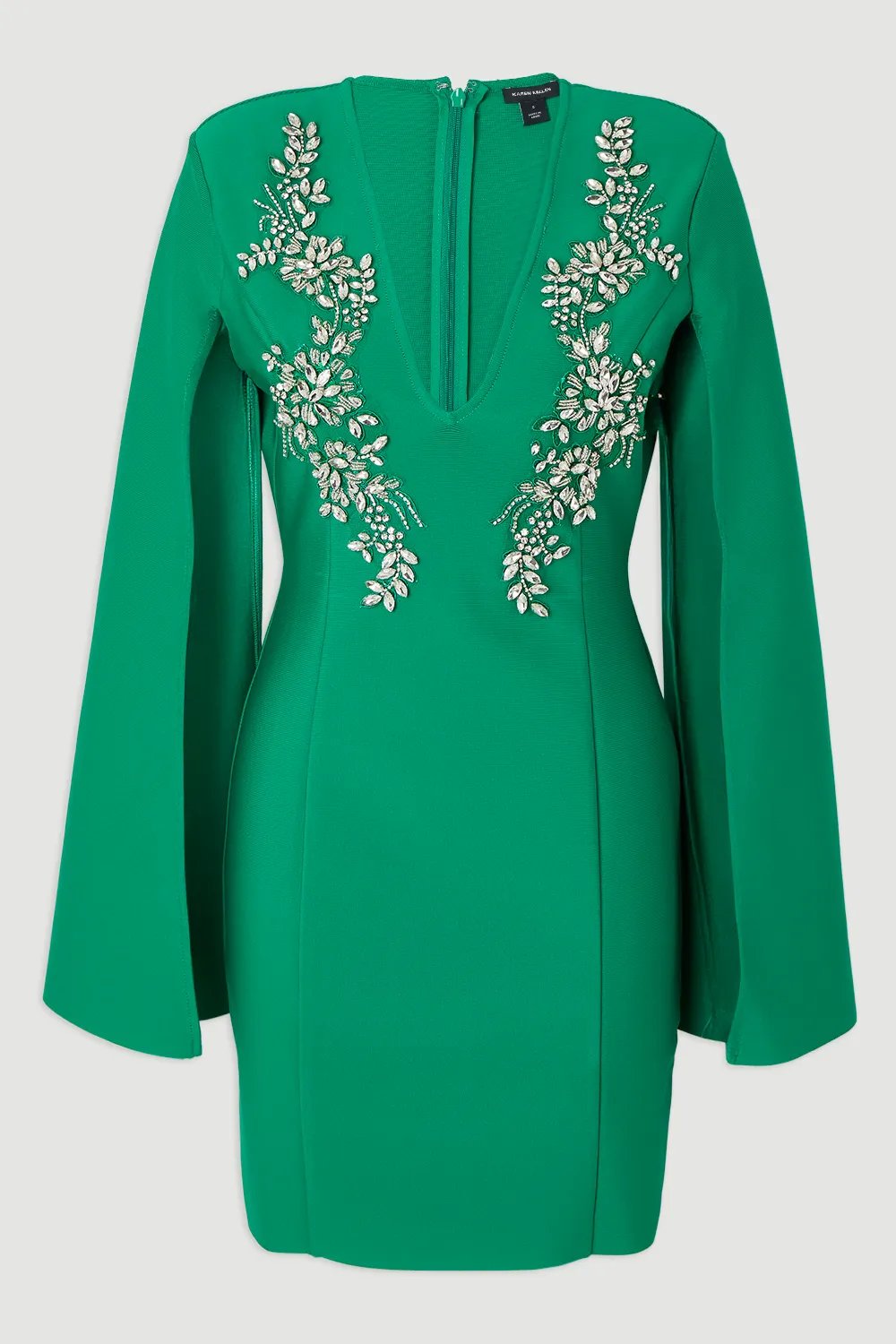 Bandage Form Fitting Cape Sleeve Embellished Mini Dress