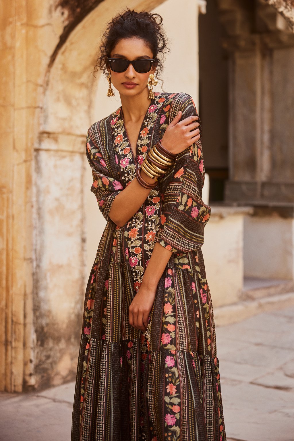 Black Floral Print Kaftan Set