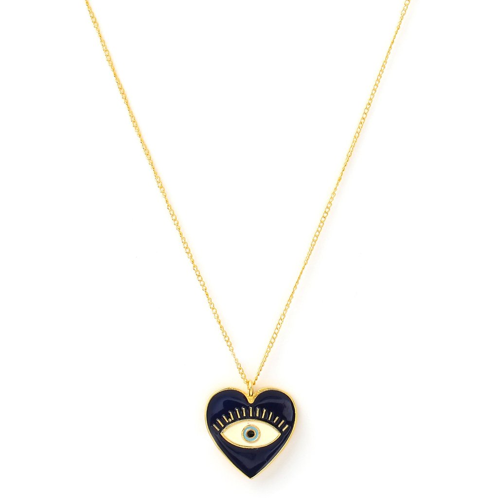 Heart Eye Enamel Neck Chain - Blue Gold