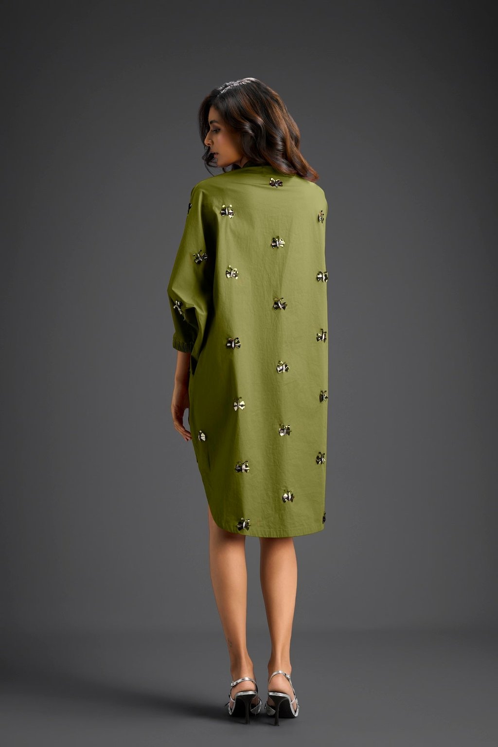 Oversized Shirt Dress with Butterfly Motifs
