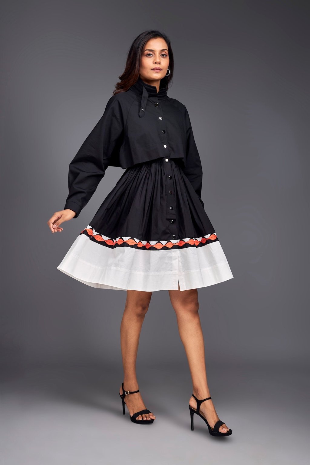 Colour Block Jacket Style Ruffle Dress