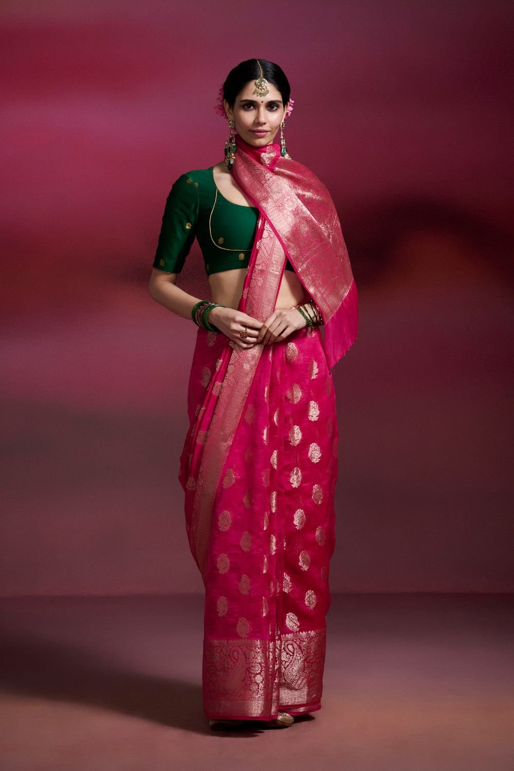 Rani Pink Banarasi Silk Cotton Saree