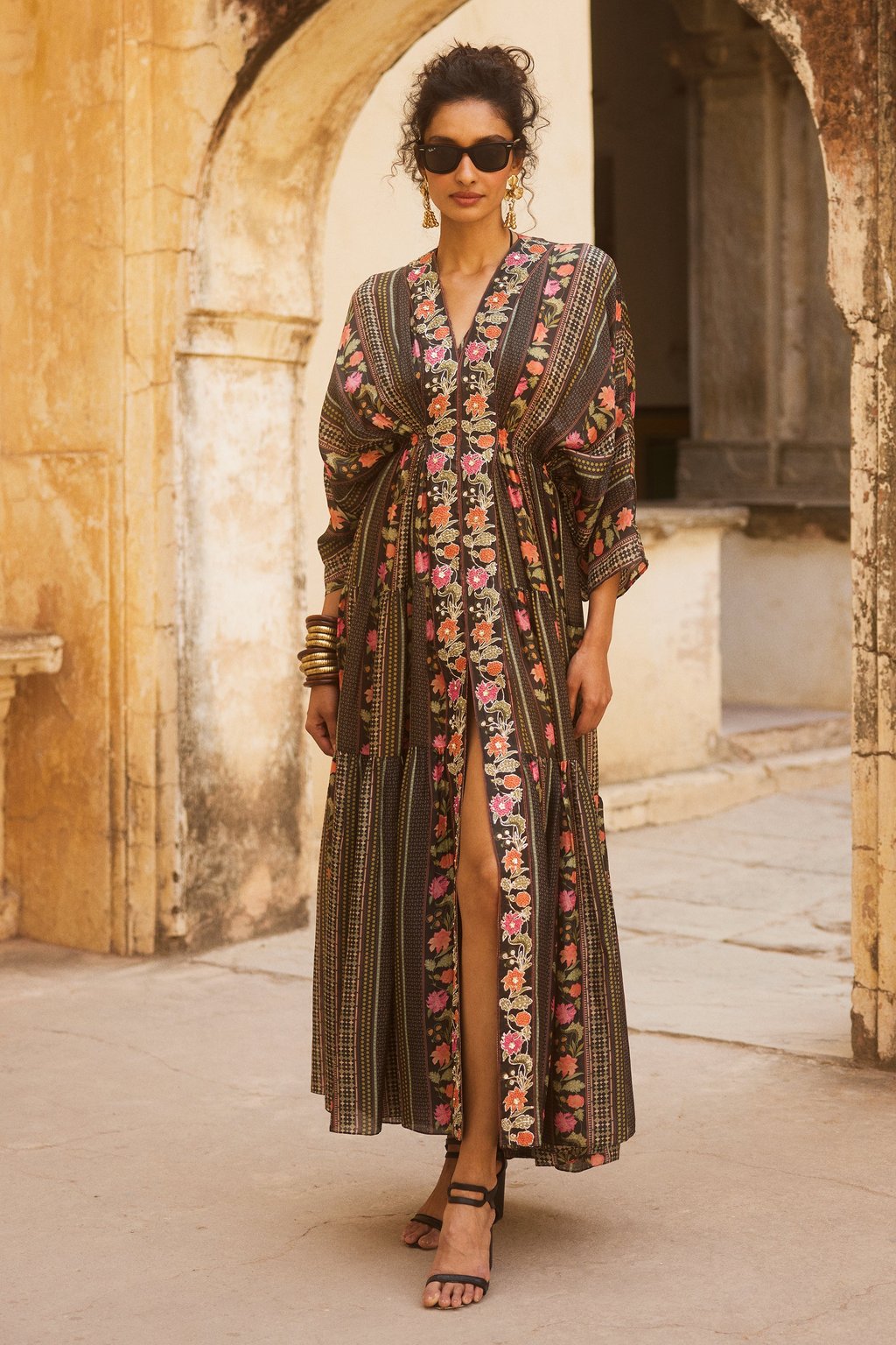 Black Floral Print Kaftan Set