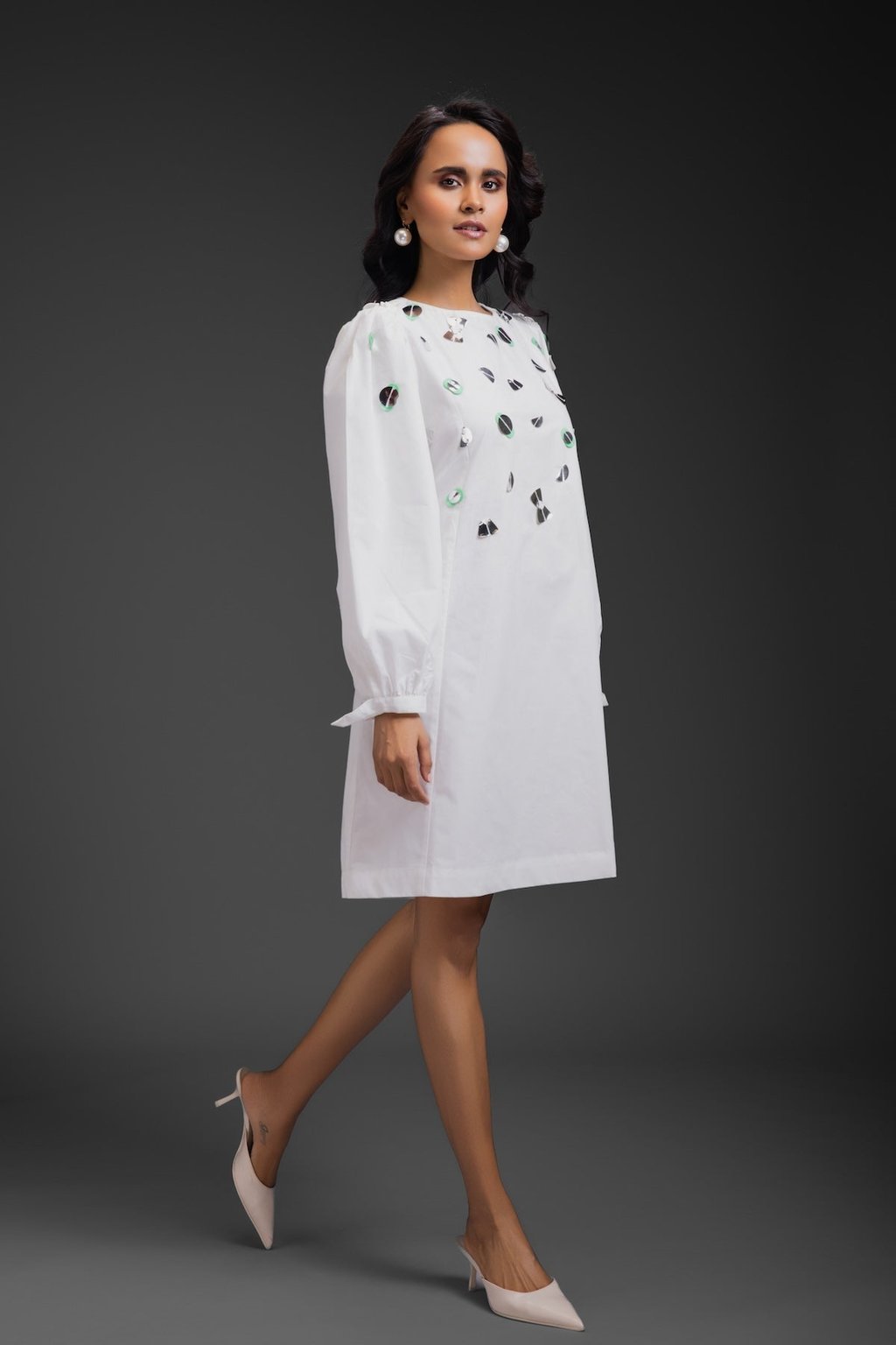 Cotton Dress with Neon Metallic Detailing