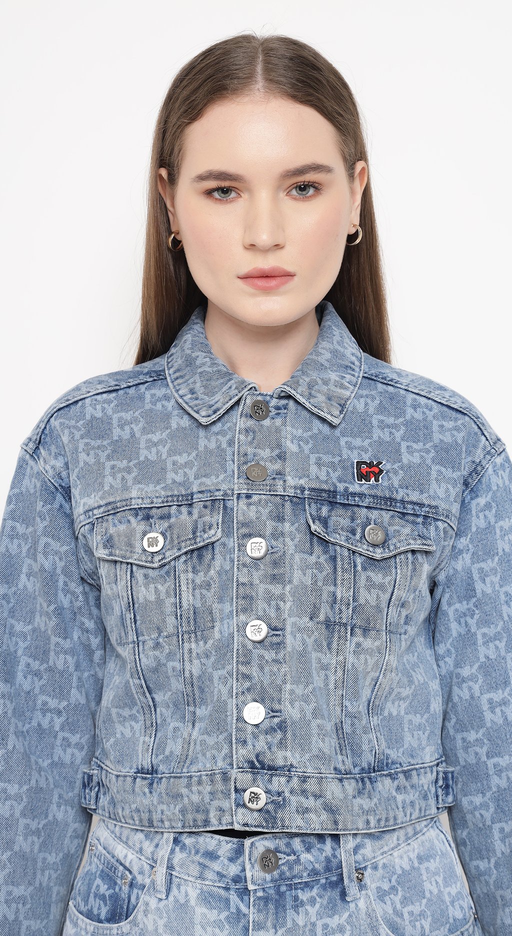 Denim Jacket with Allover Logo