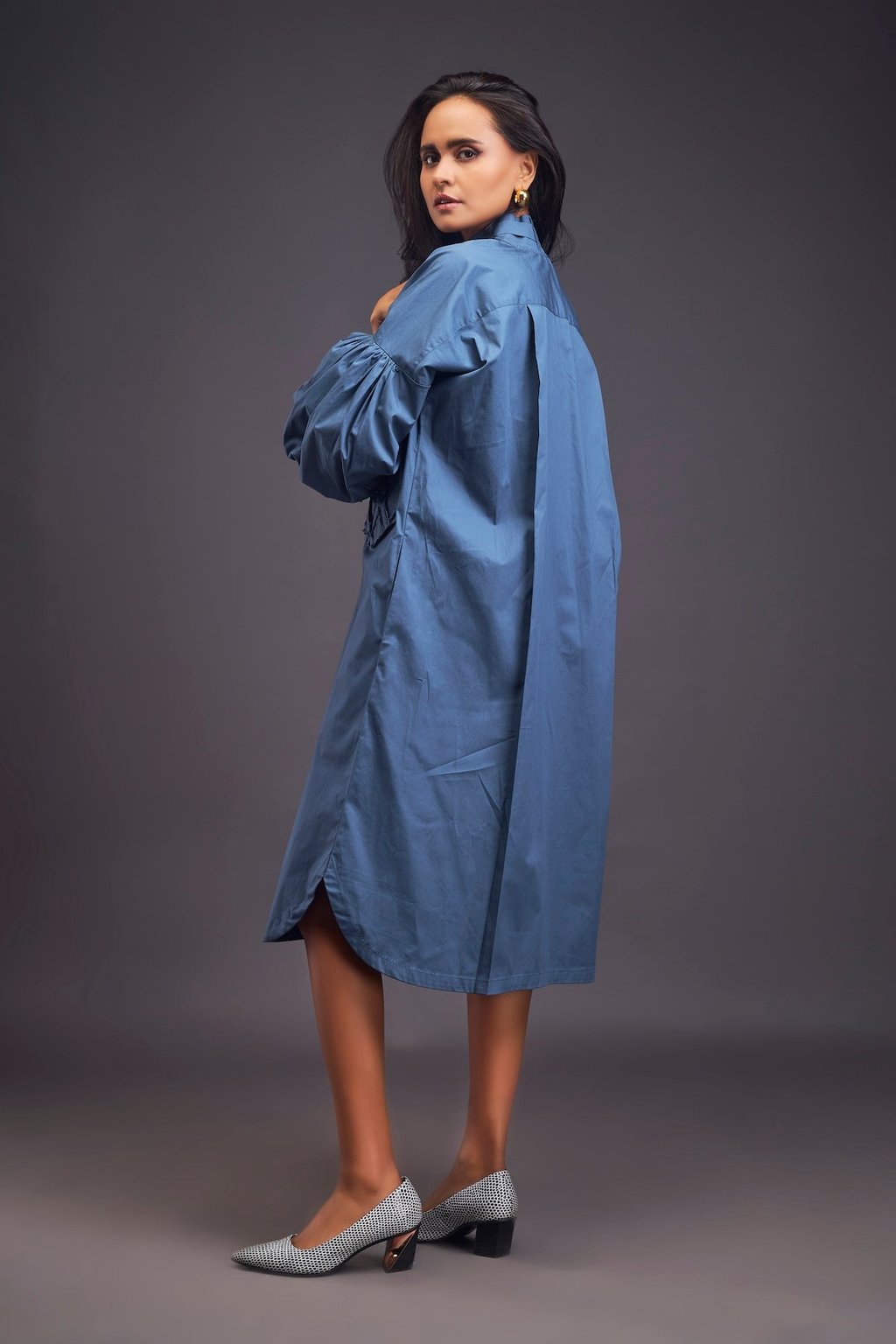 Oversized Shirt Dress with Embroidered Pocket