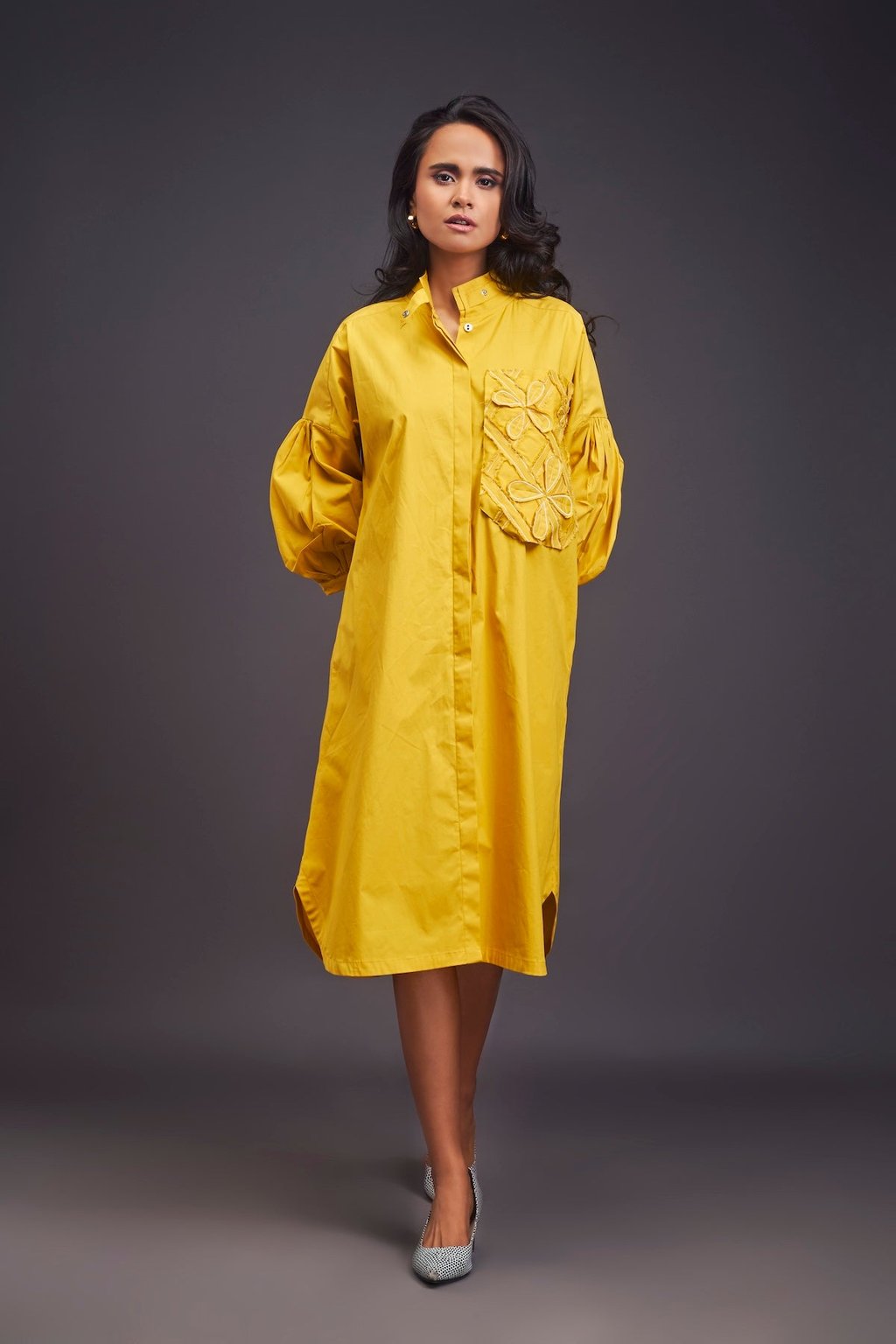 Oversized Shirt Dress with Embroidered Pocket