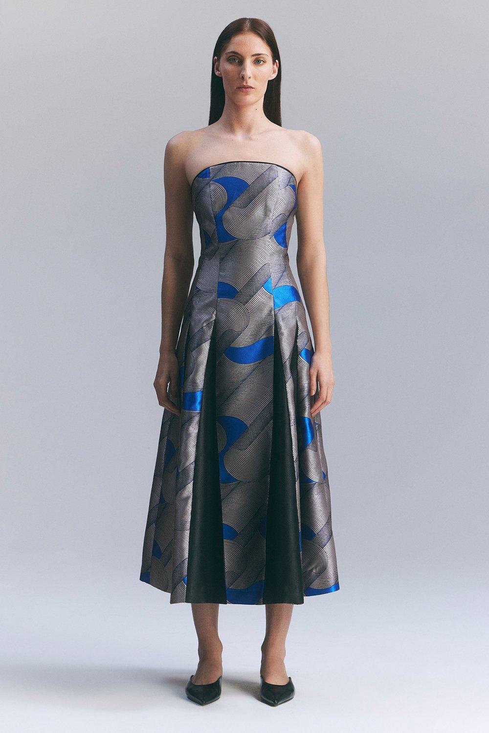 Amelia Graham Printed Tailored Bandeau Prom Dress
