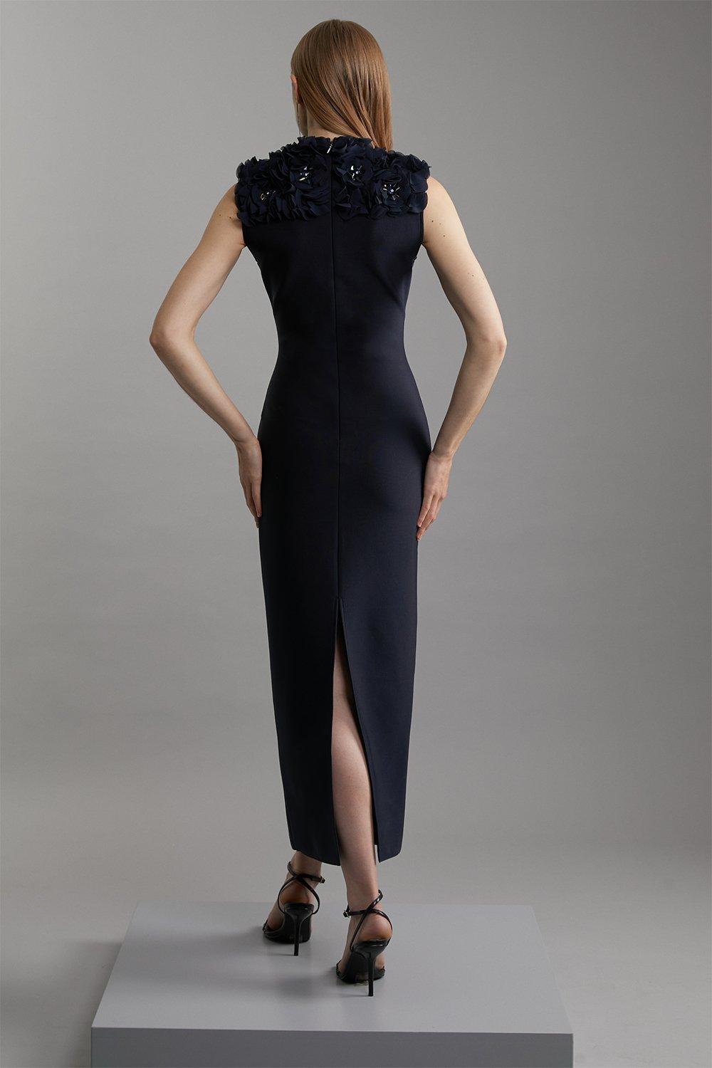 Figure Form Bandage Embellished Neck Midaxi Column Dress