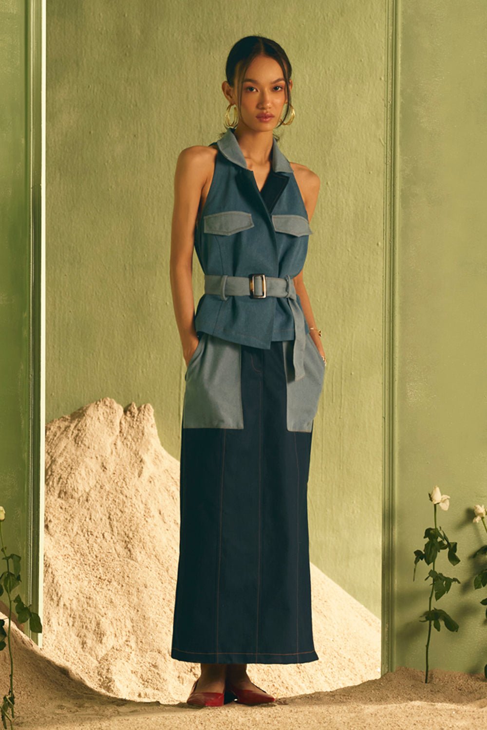 Chinque Terre Mix Match Patched Denim Dress