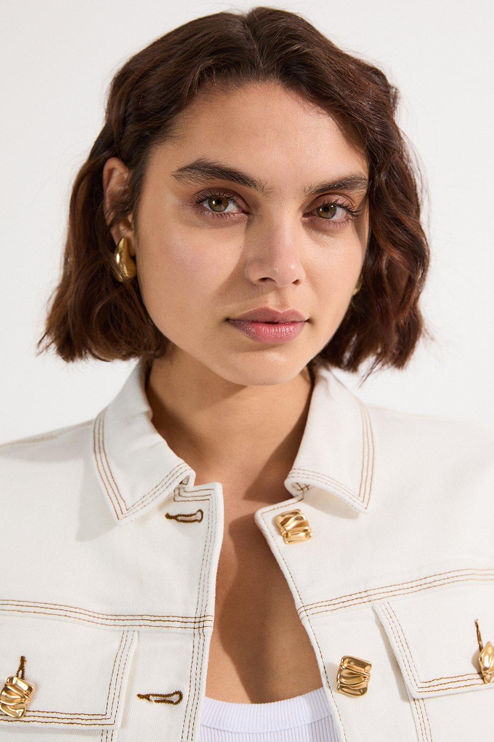 Denim Button Front Tailored Jacket