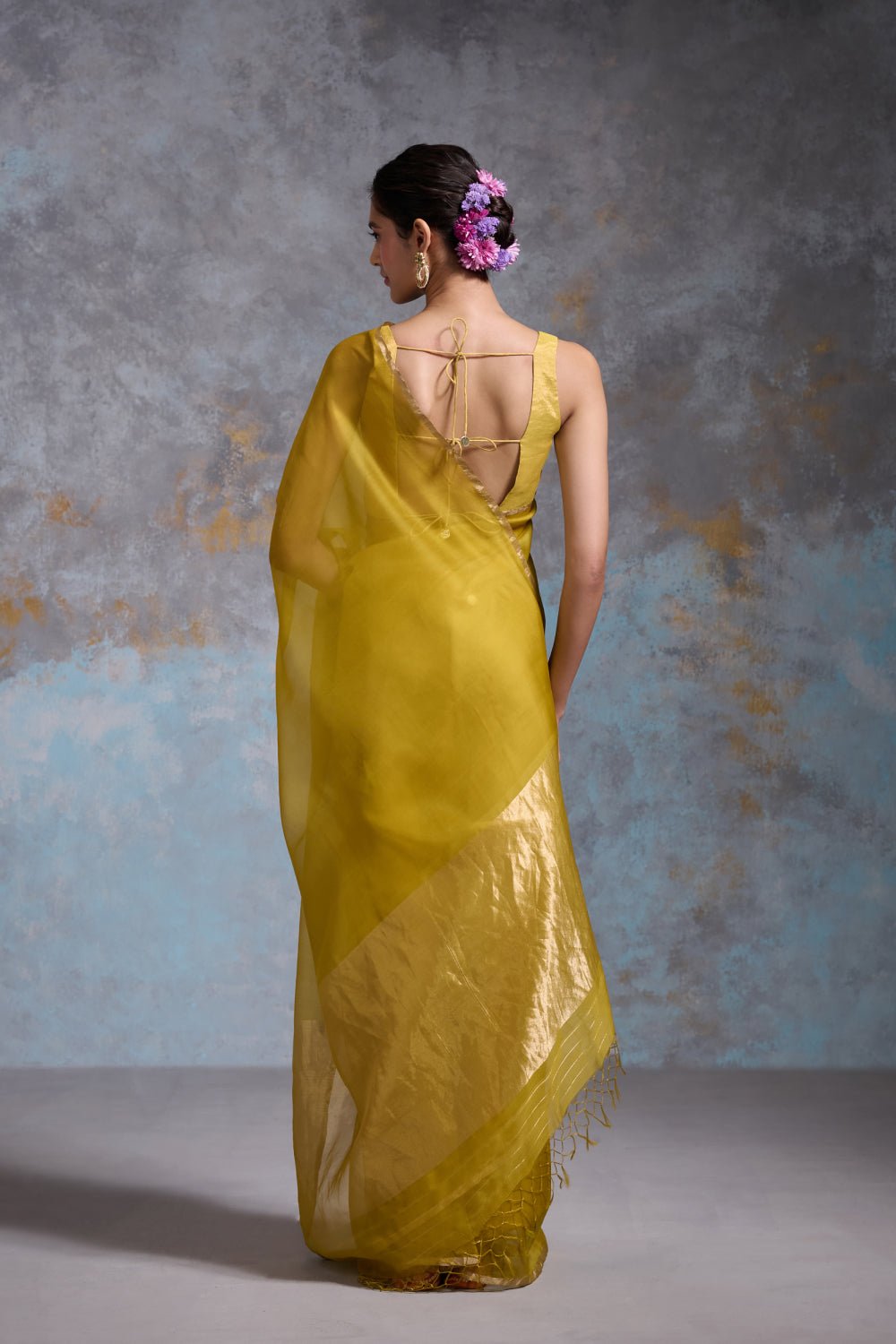 Vaishali Organza Lime Yellow Sarees
