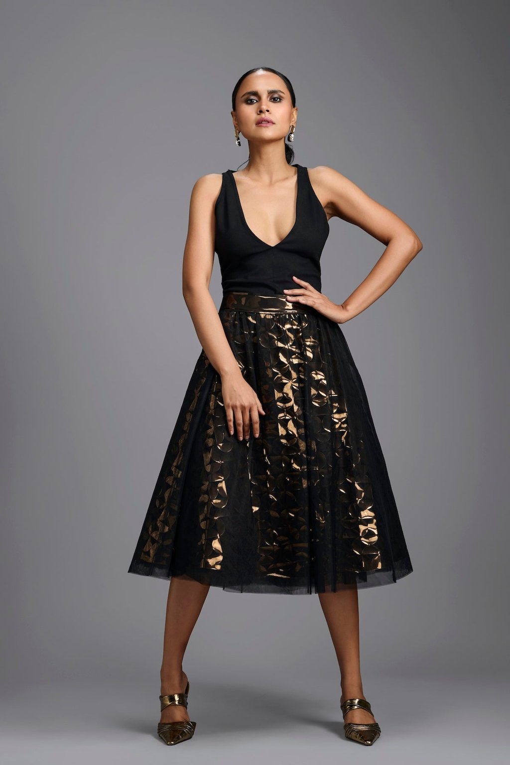 Metallic Cutwork Skirt