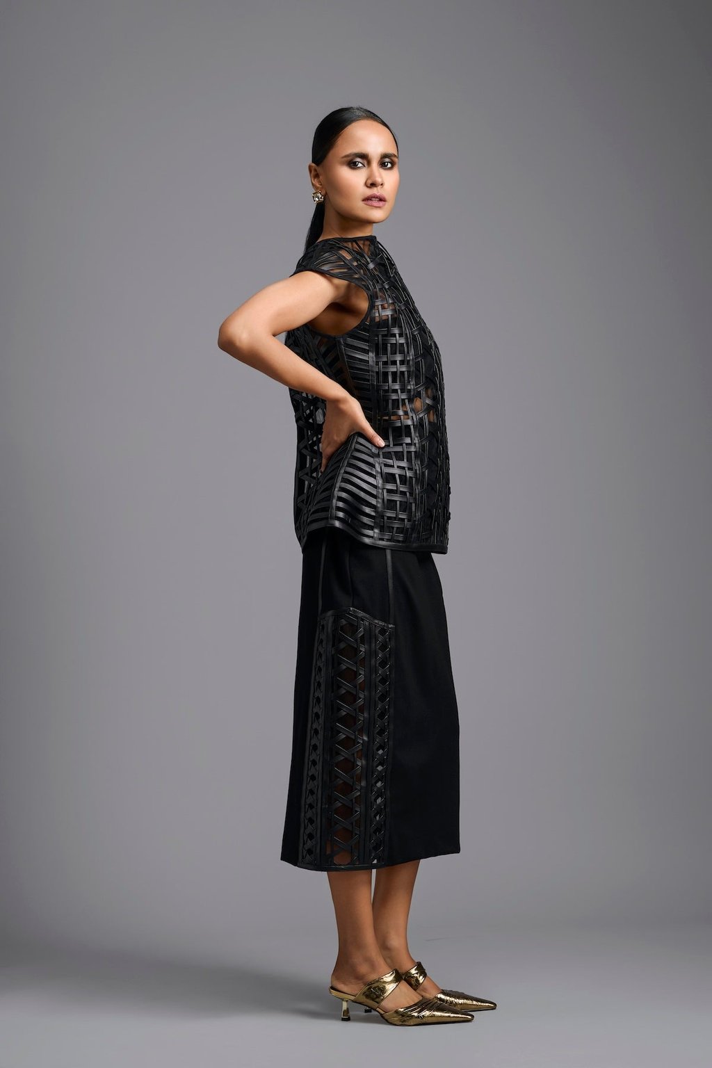 Lattice Panel Midi Skirt