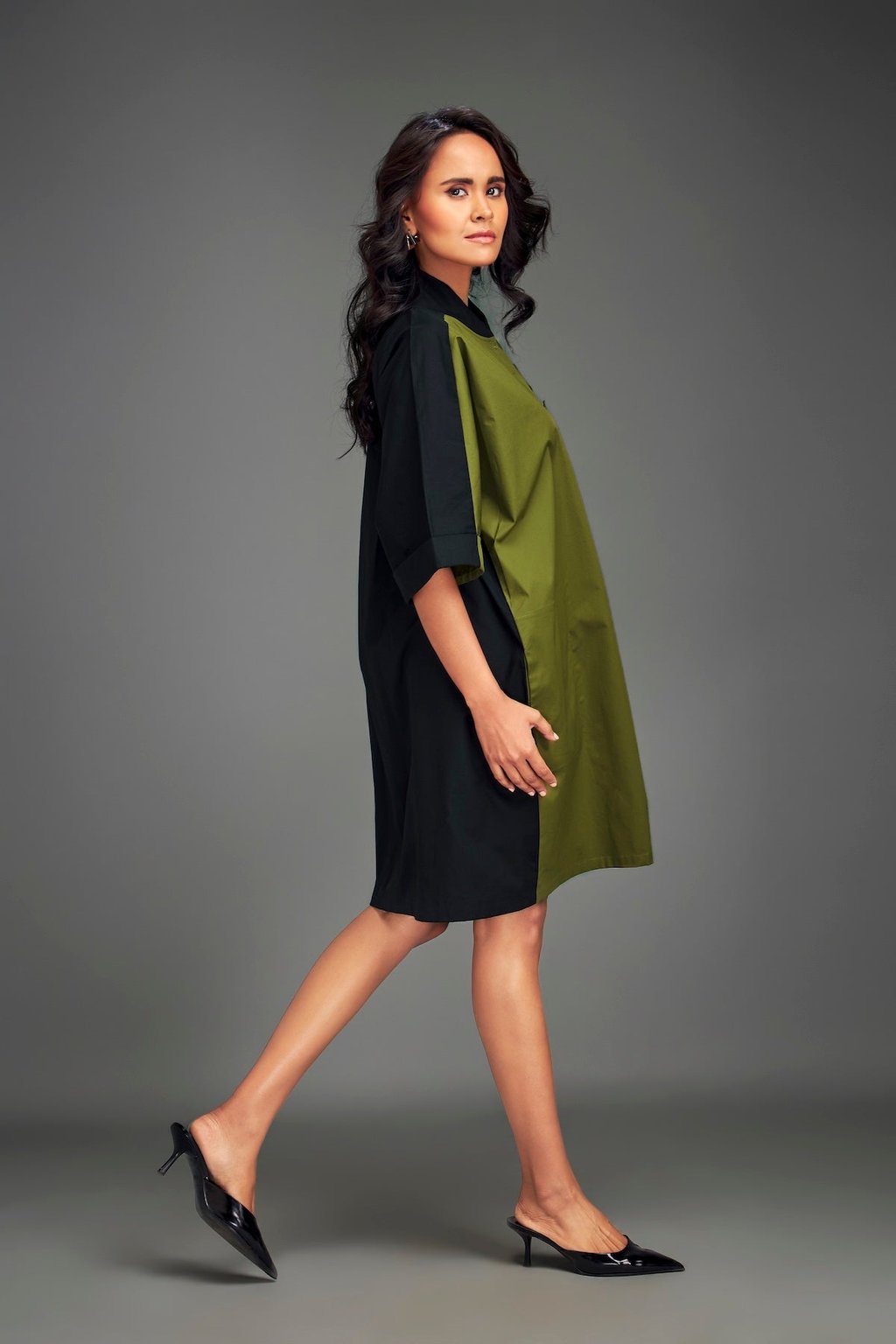 Two-Tone Dress with Metallic Embellishments