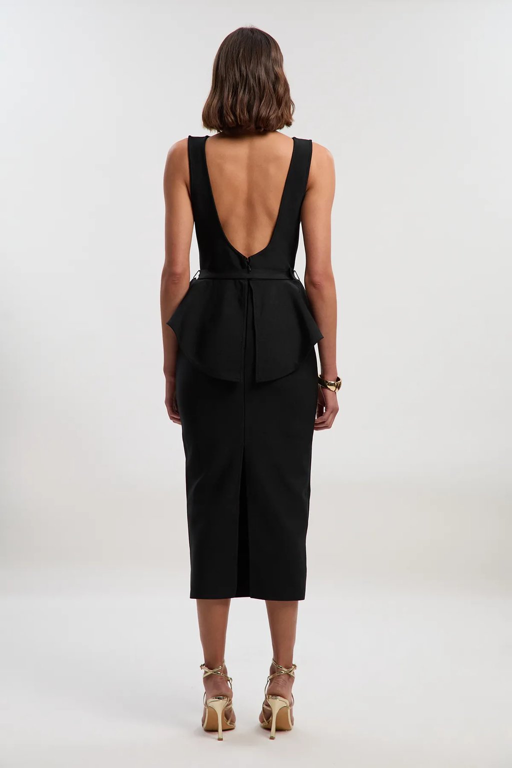 Figure Form Bandage Peplum Belted Pencil Knit Midi Dress