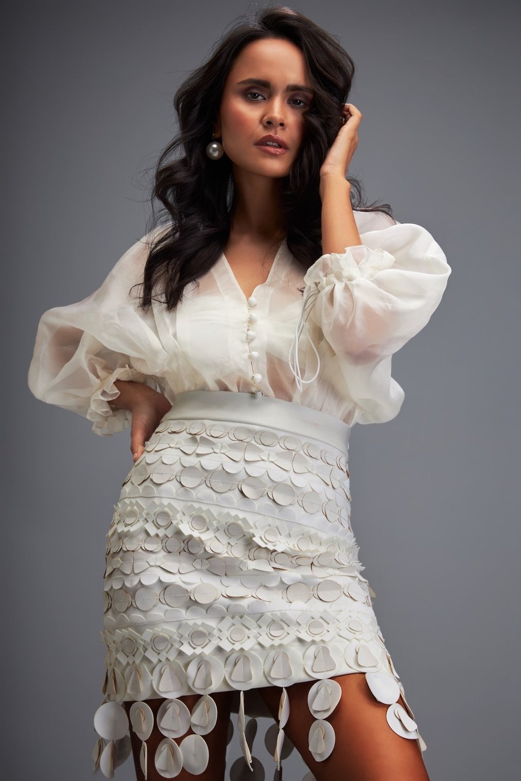 Layered Skirt with 3d Geometric Detailing at Hem