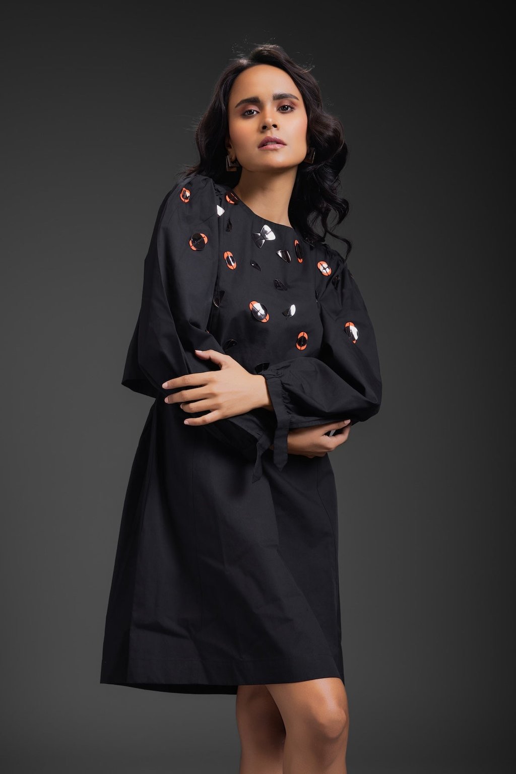 Cotton Dress with Neon Metallic Detailing