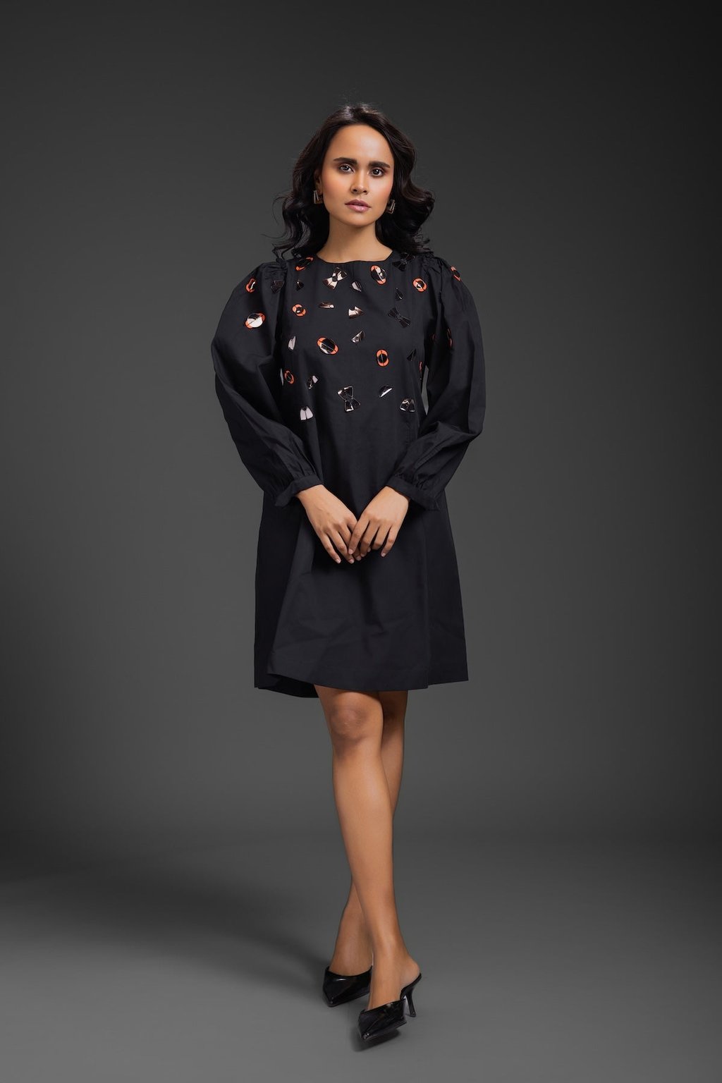 Cotton Dress with Neon Metallic Detailing