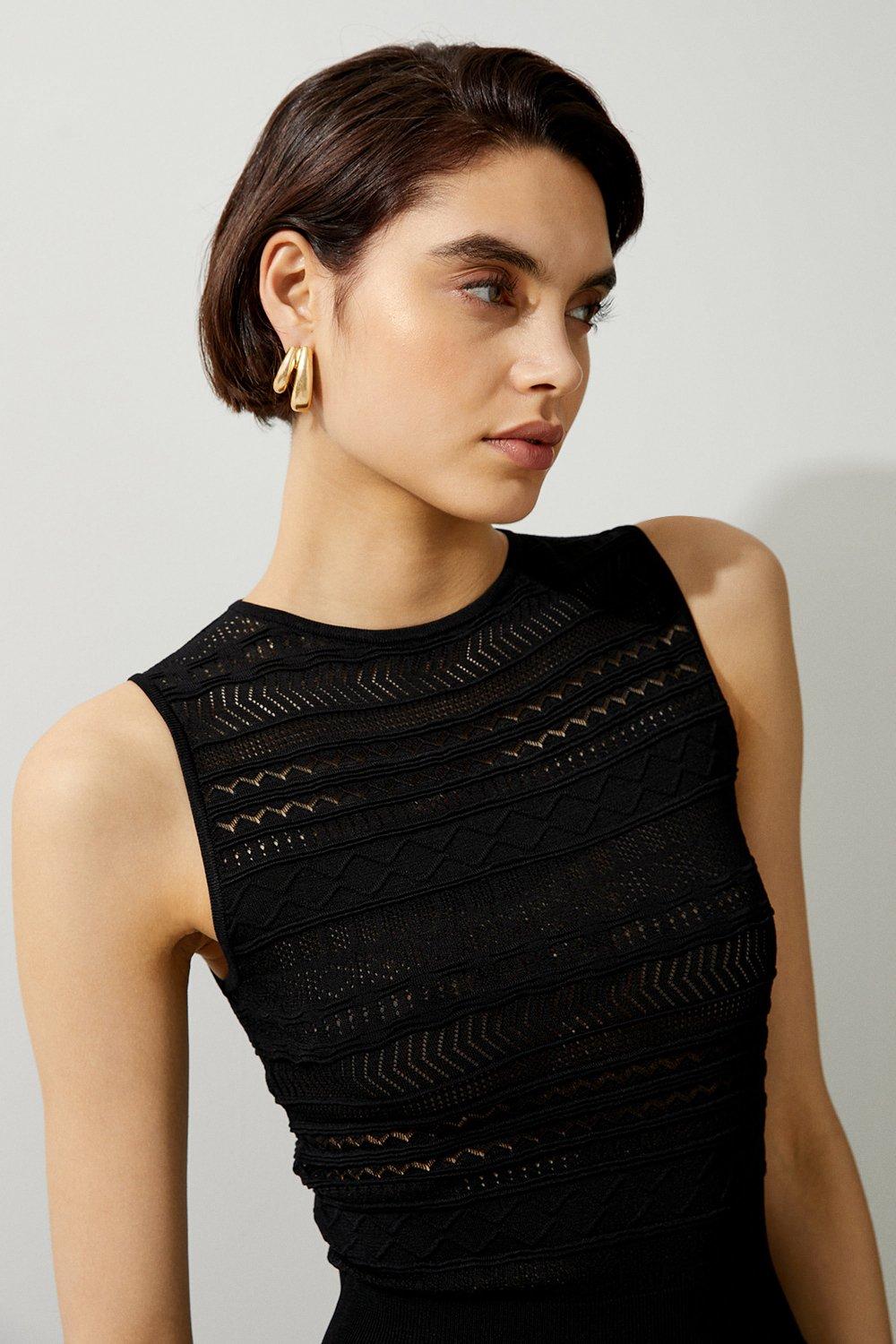 Pointelle Knit Racer Midi Dress