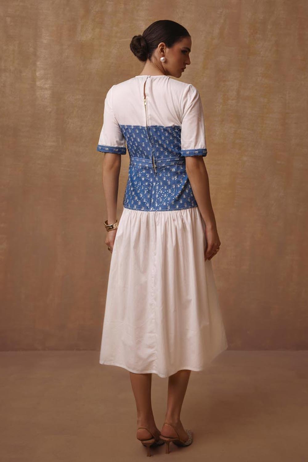 Mettalic Denim Midi Dress