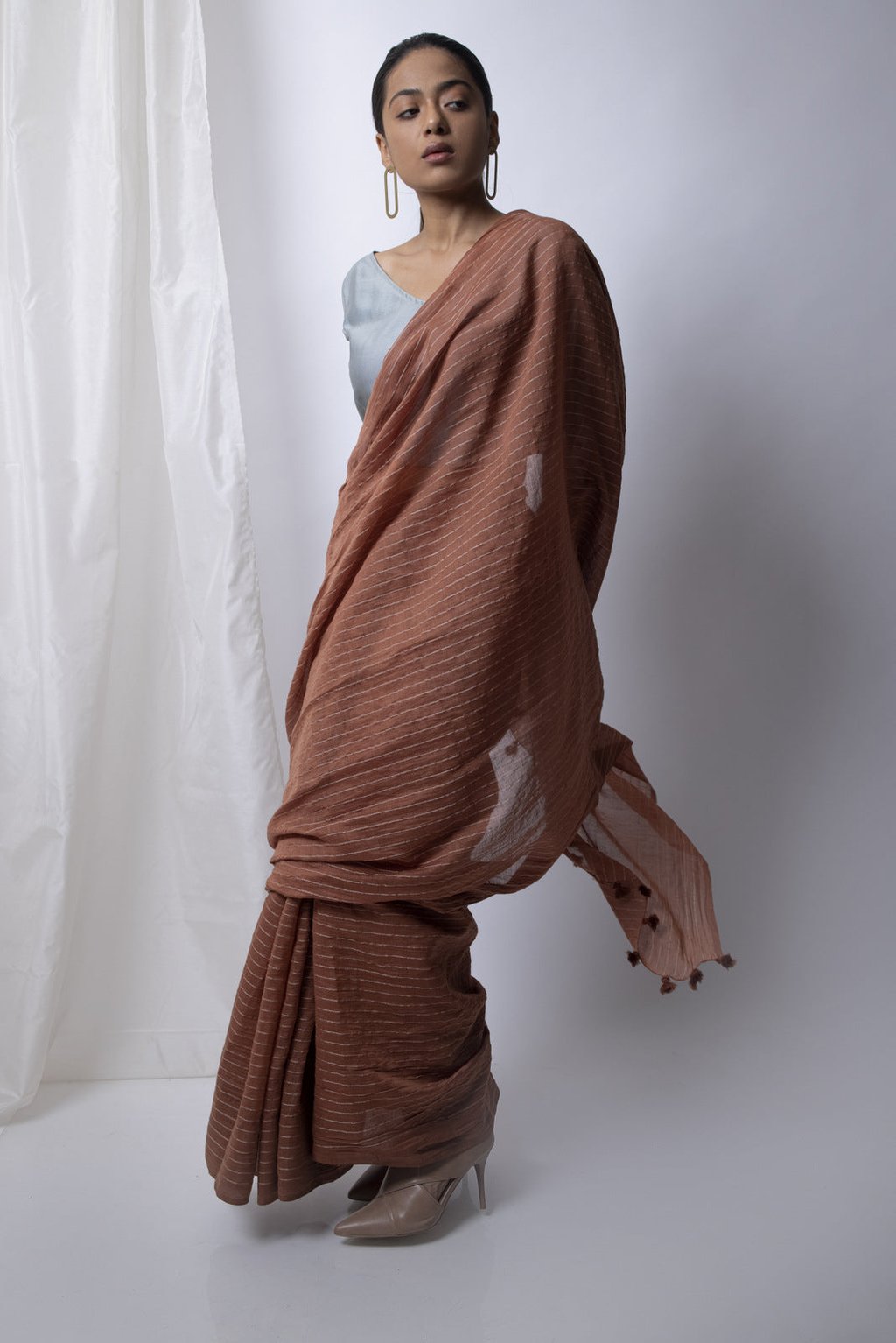 Walnut Saree with Embroidered Blouse