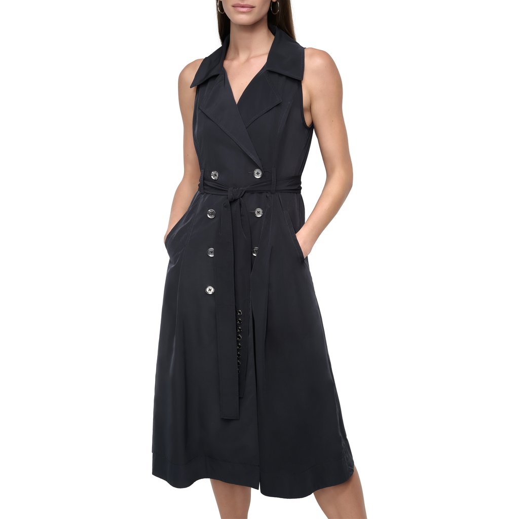 Sleeveless Tech Cotton Belted Midi Dress