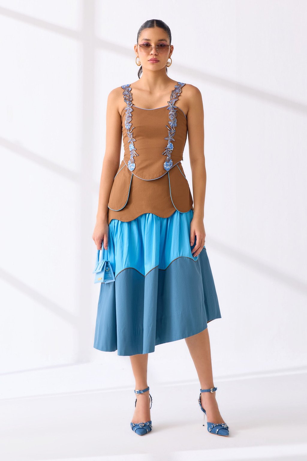 Oasis Corset & Skirt Tan/Sky Blue/Petrol