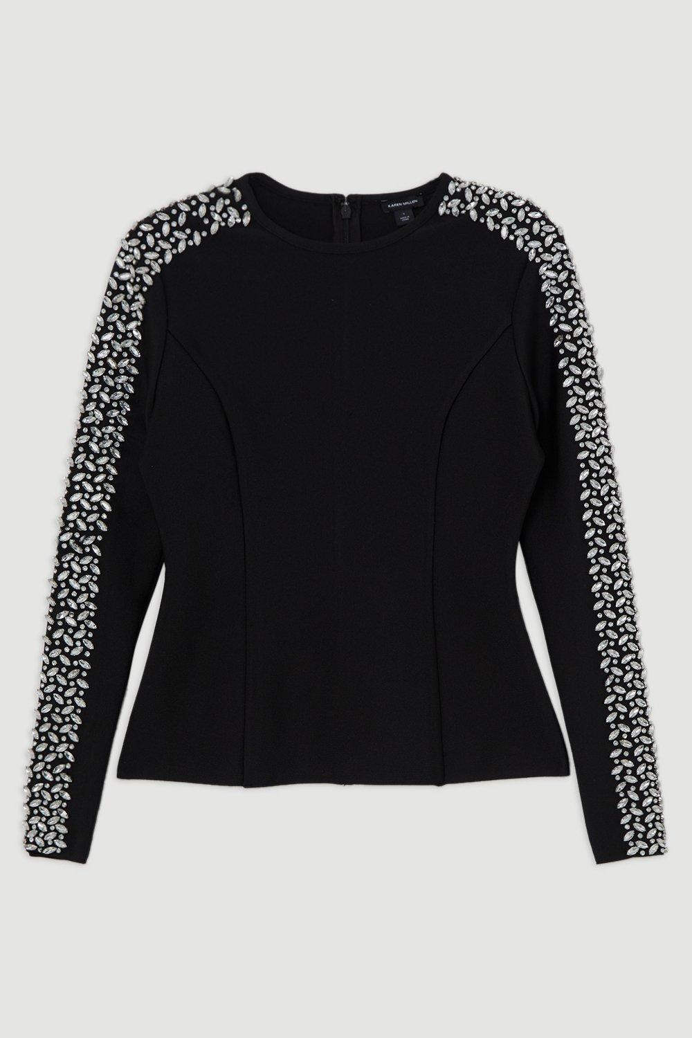 Figure Form Bandage Knit Embellished Top