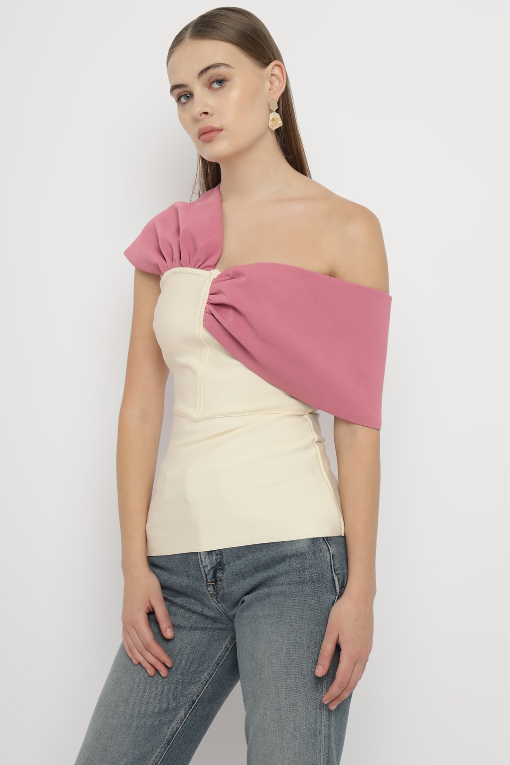 Figure Form Bandage Knit Asymmetric Strap Top