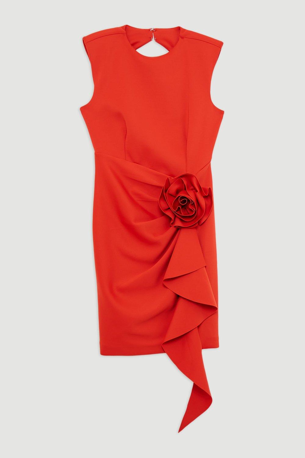 Scuba Rosette Detail Woven Mini Dress