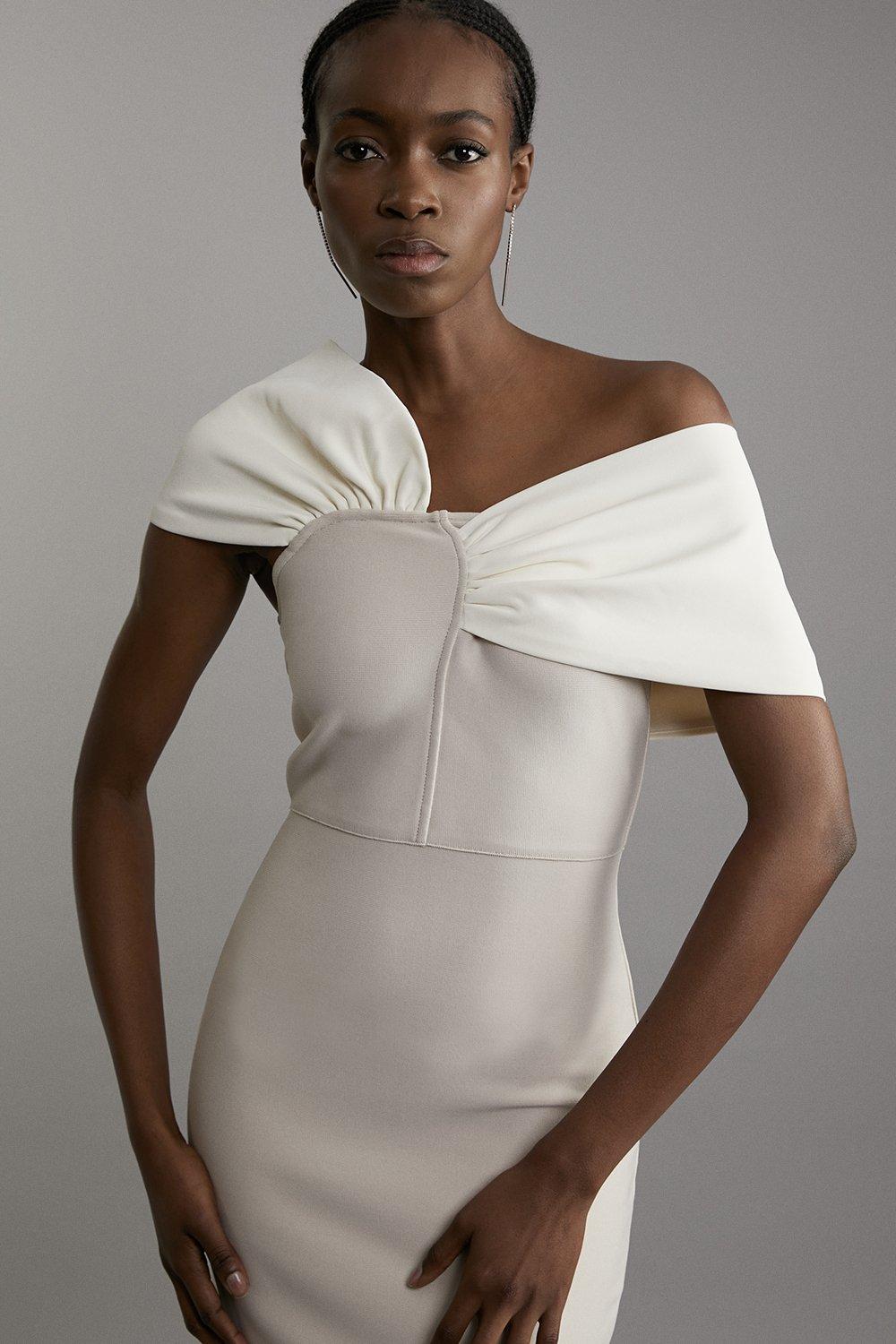 Figure Form Bandage Asymmetric Strap Knit Midi Dress