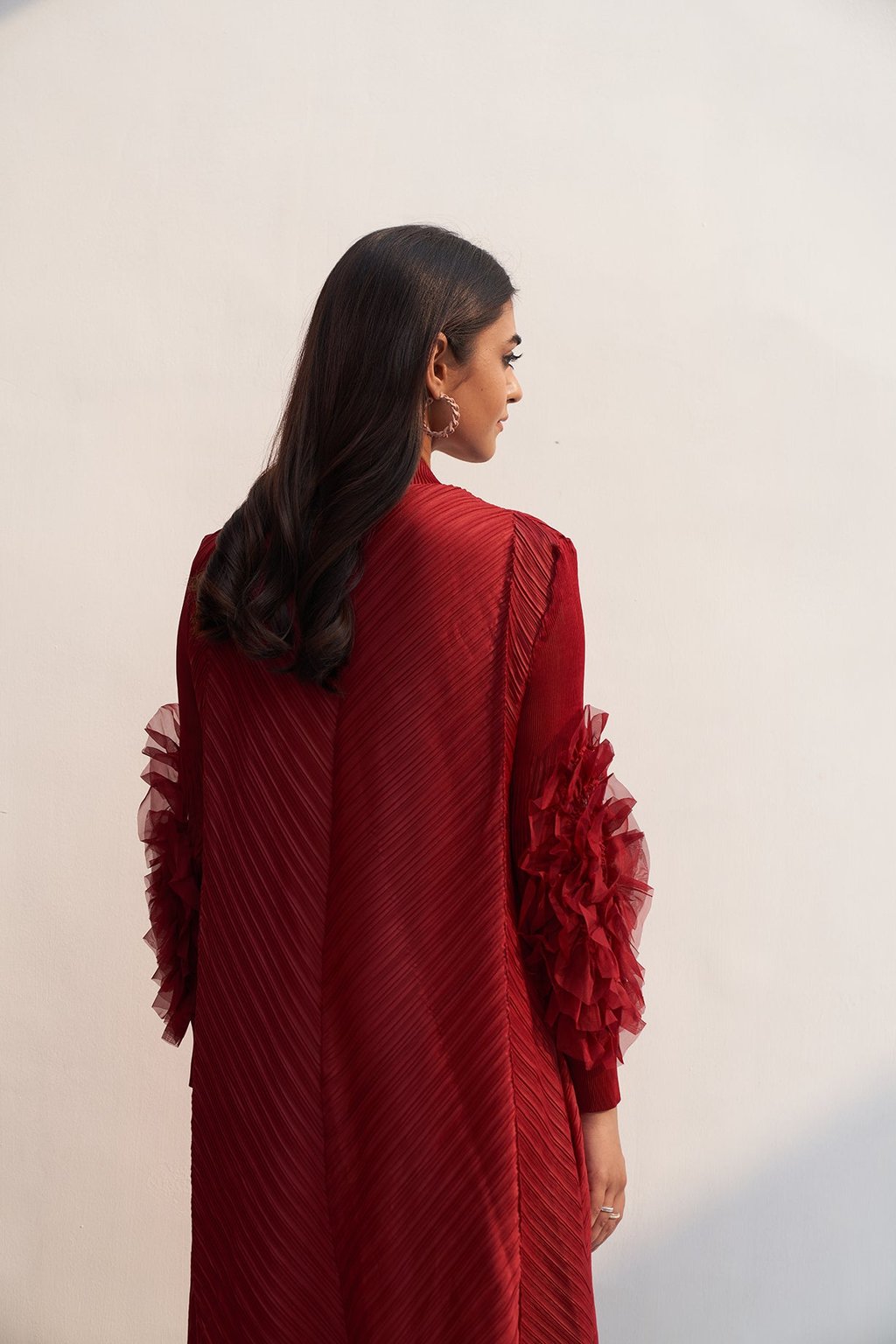 Flower Sleeves Pleat Dress