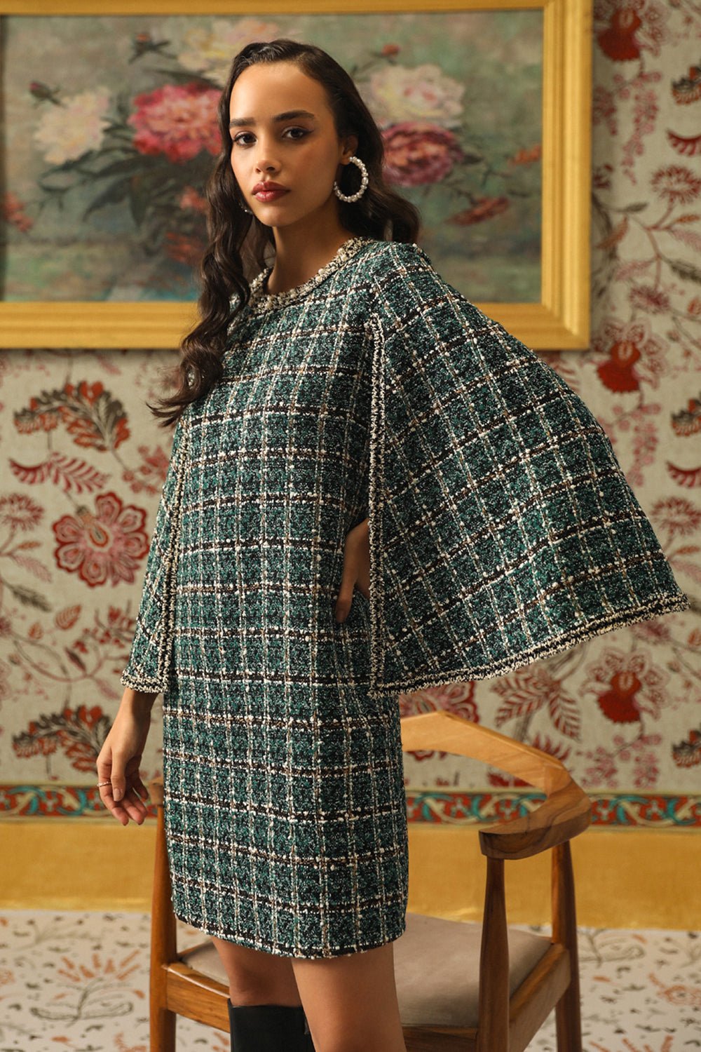 Mettalic Plaid Tweed Dress