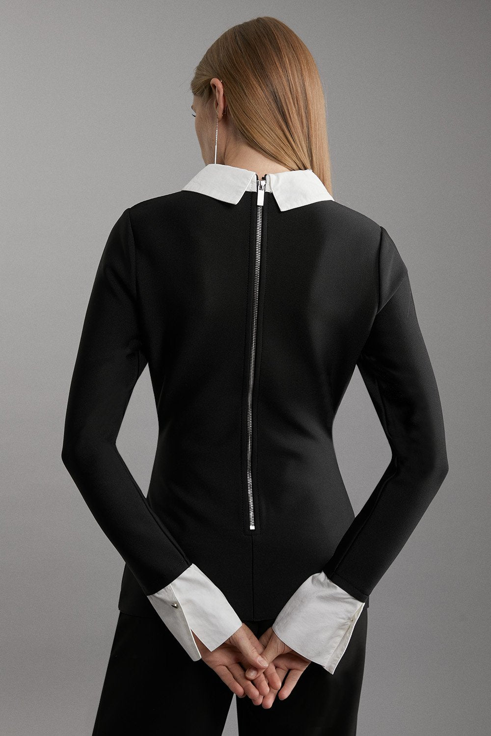 Figure Form Bandage Embellished Collar Knit Top
