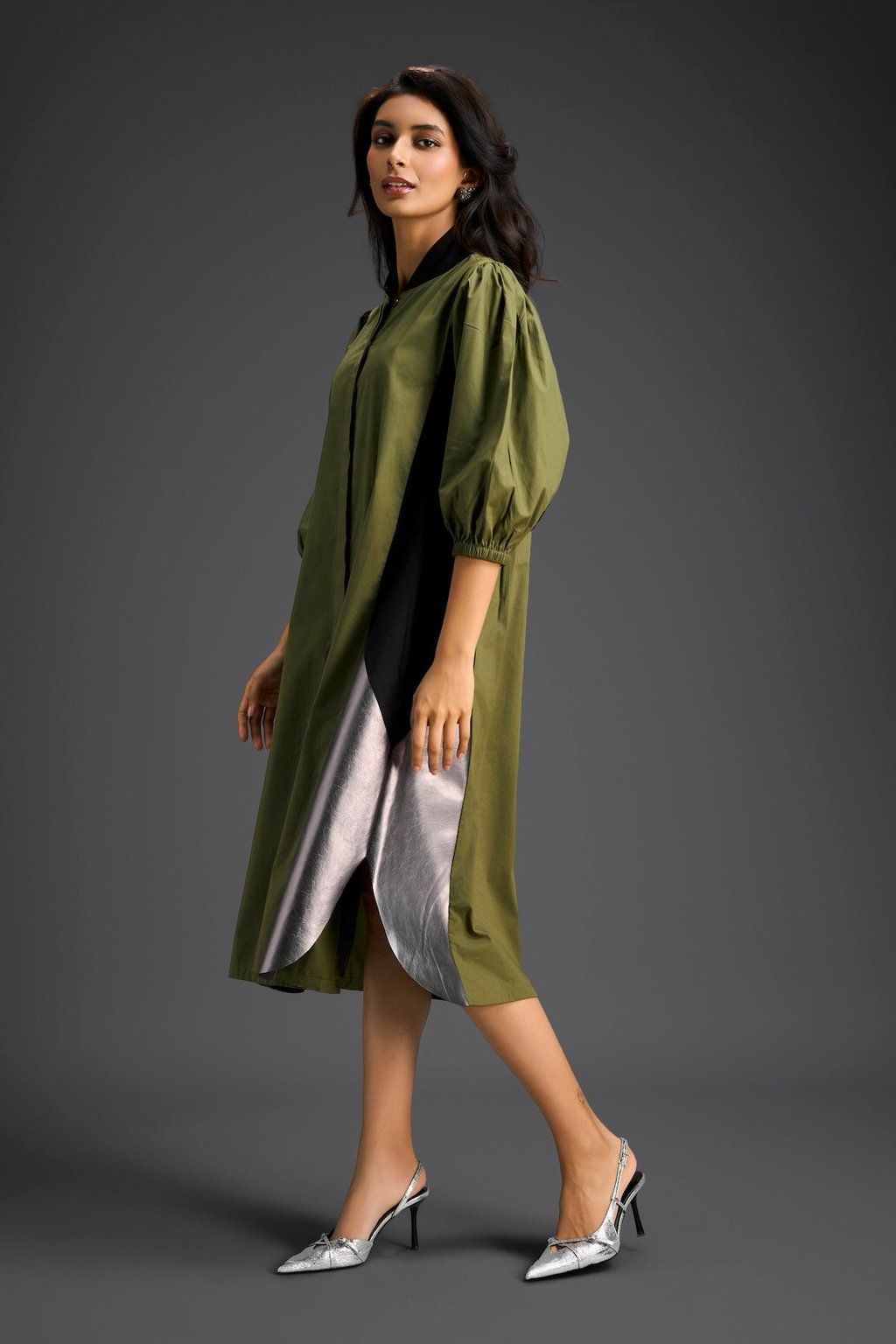 Olive Panel Shirt Dress