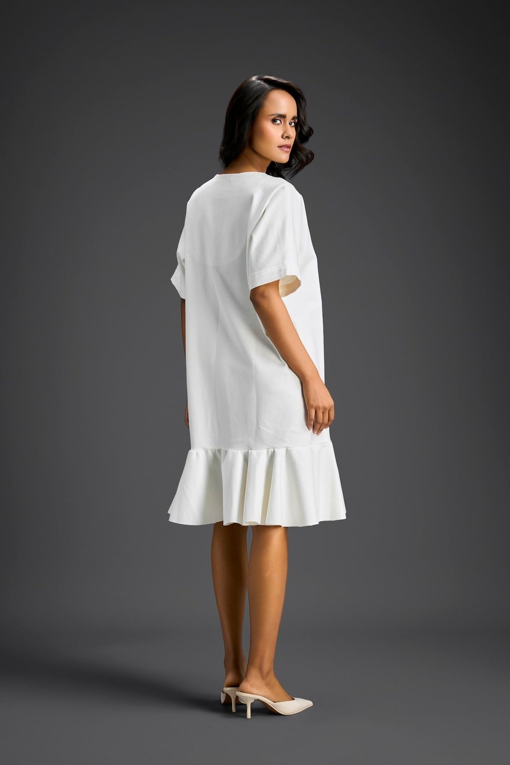 White Short Sleeves Cut-Out Embroidered Dress