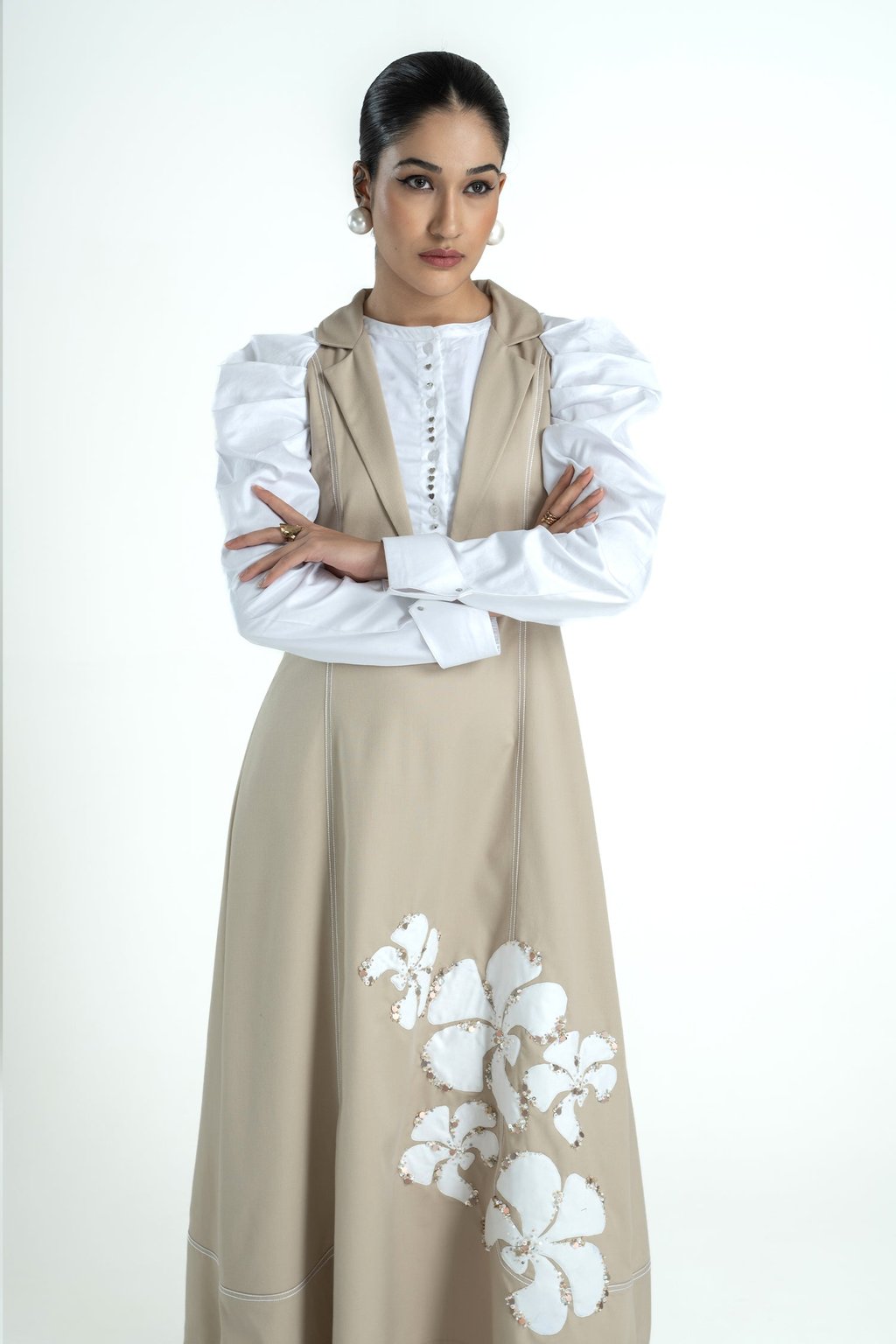 Faye Dress Long Oat and White Gcc