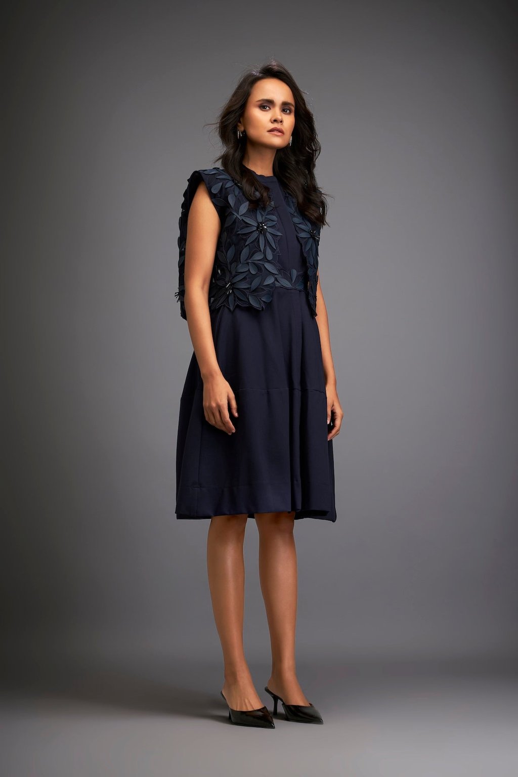 Dress with Textured Floral Embroidery