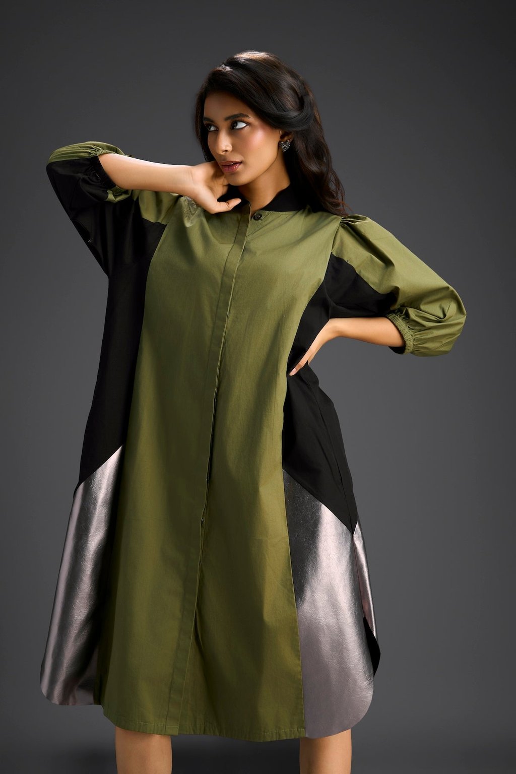 Olive Panel Shirt Dress