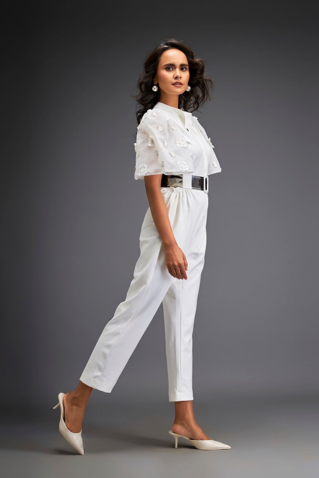 Waist Cut Out Jumpsuit Comes with Metallic Belt