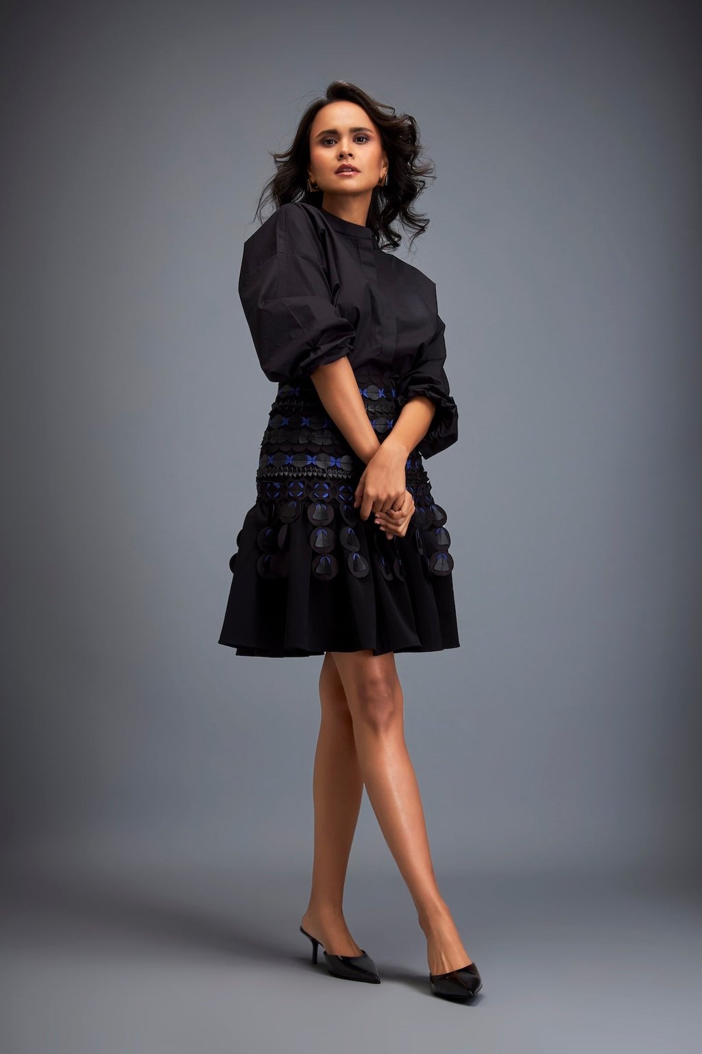 Structured Skirt with Layered Circular Appliqu�