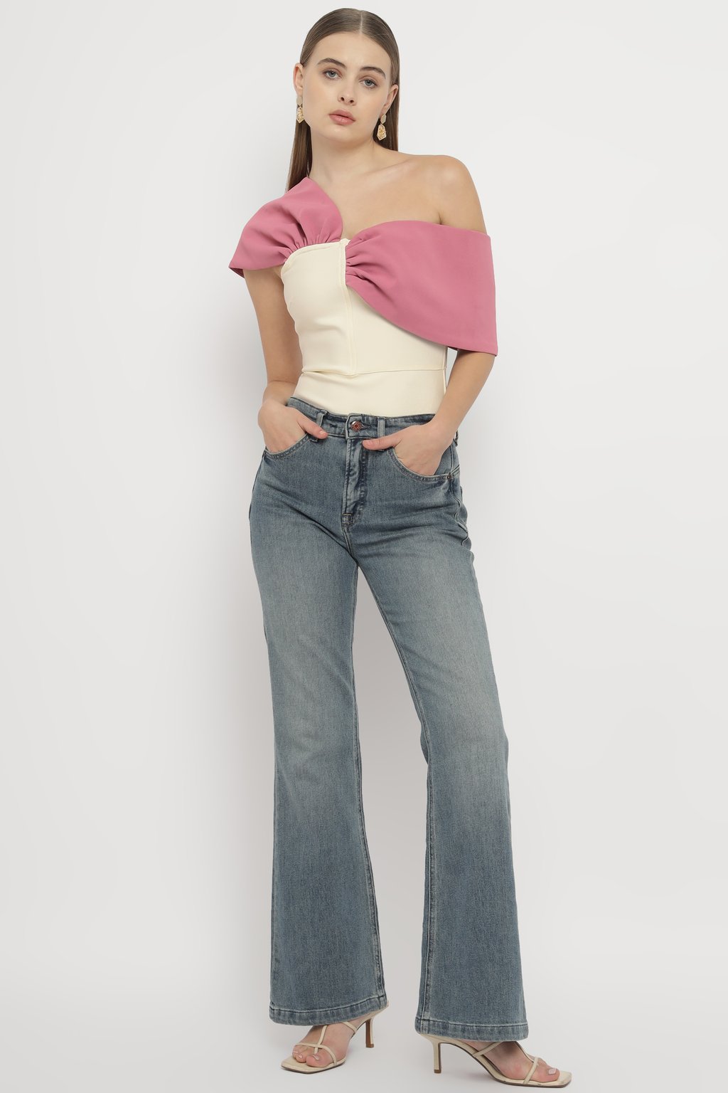 Figure Form Bandage Knit Asymmetric Strap Top