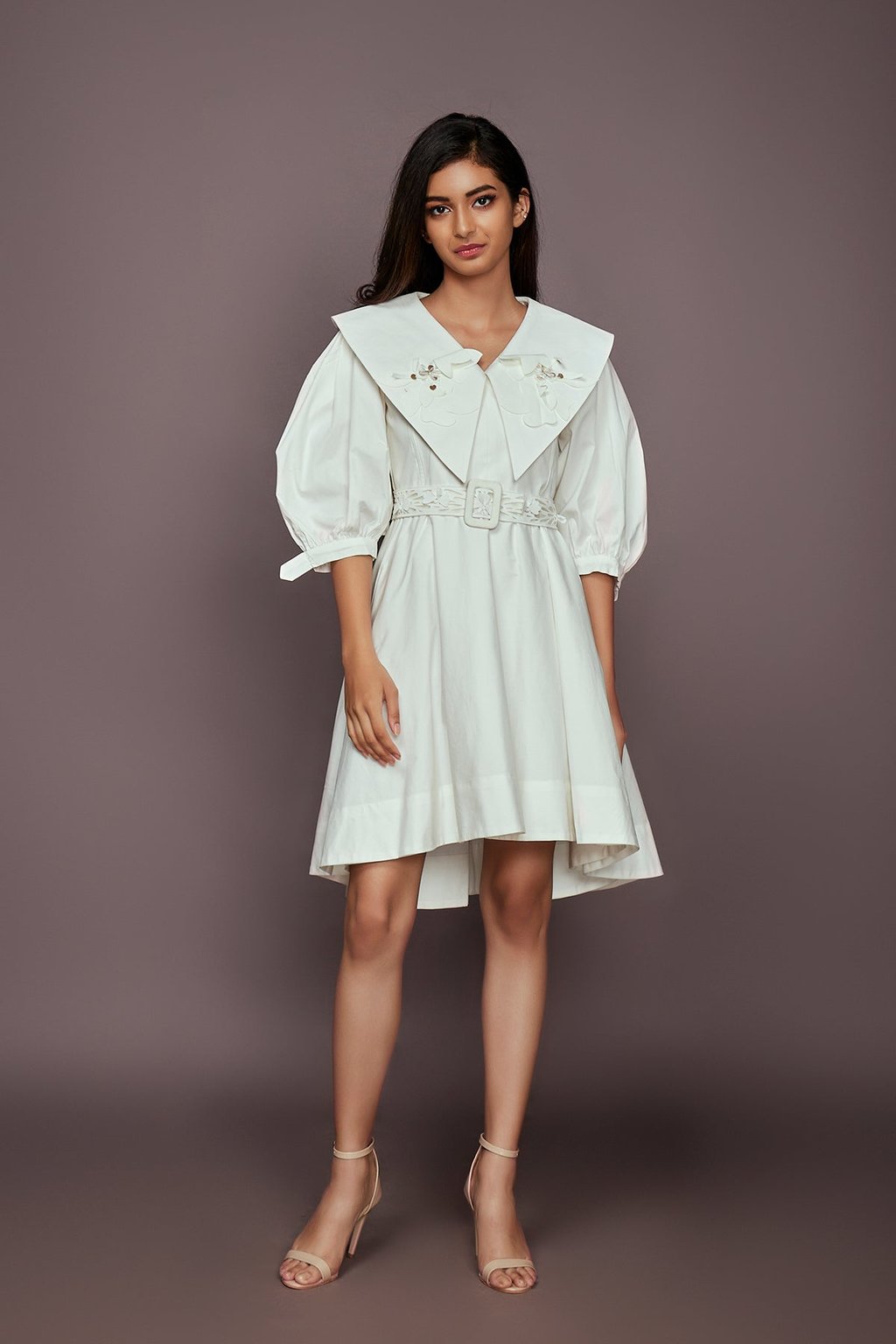 Dress with Attached Collar and Belt