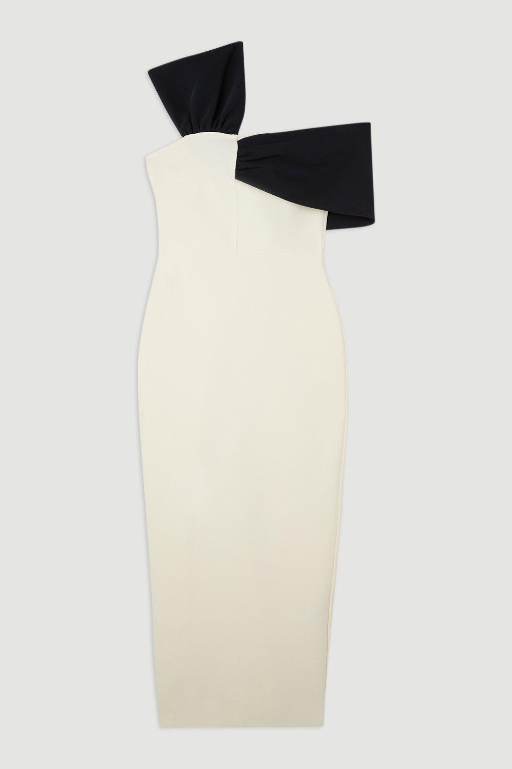 Figure Form Bandage Asymmetric Strap Knit Midi Dress