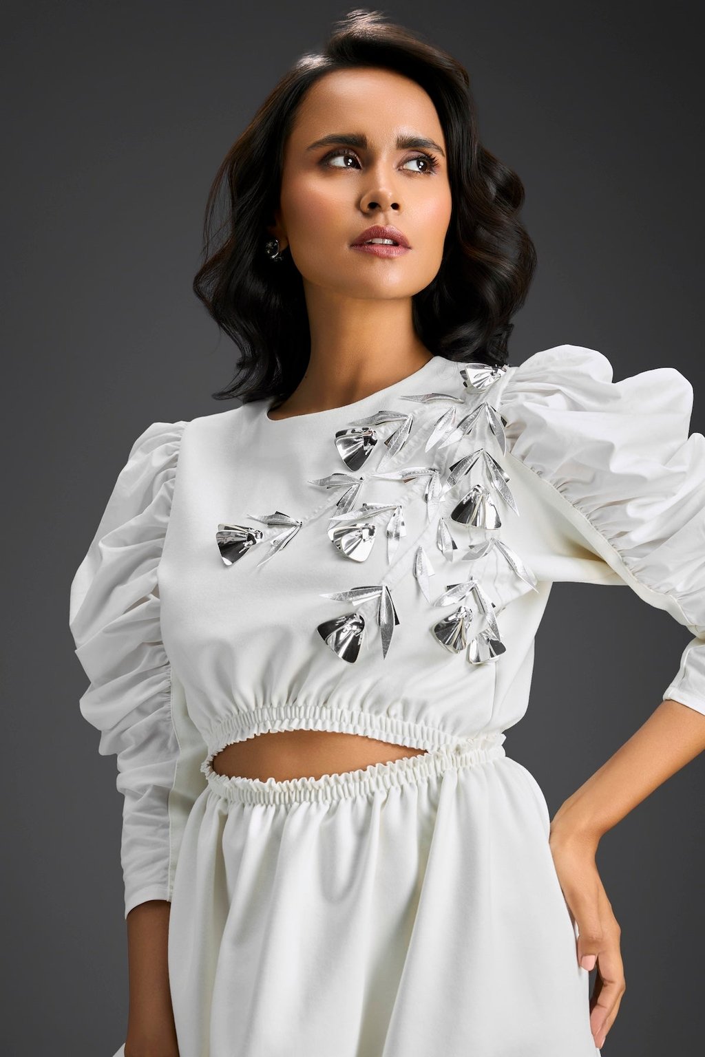 Mid Riff Cut-Out Floral Embroidered Dress