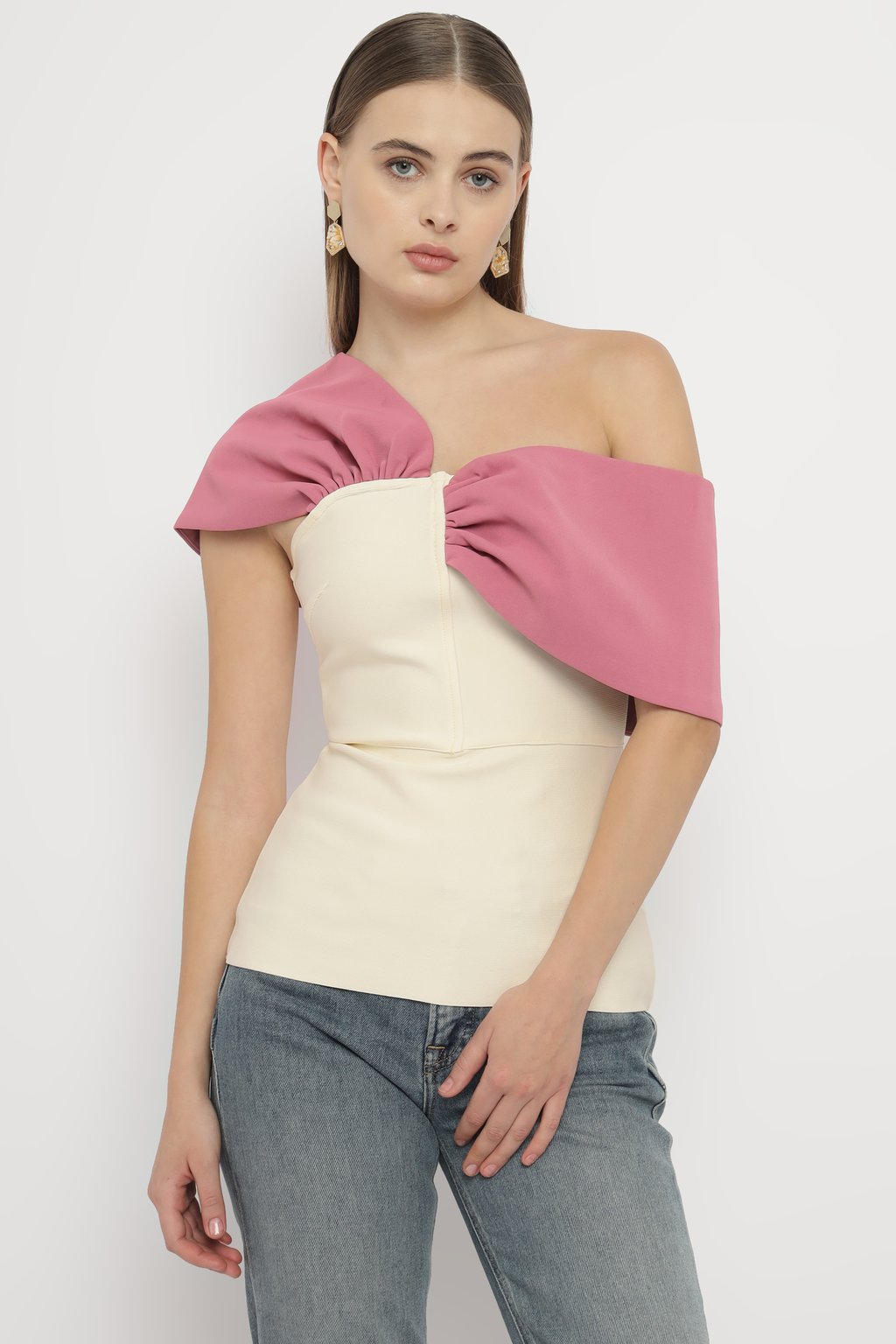 Figure Form Bandage Knit Asymmetric Strap Top