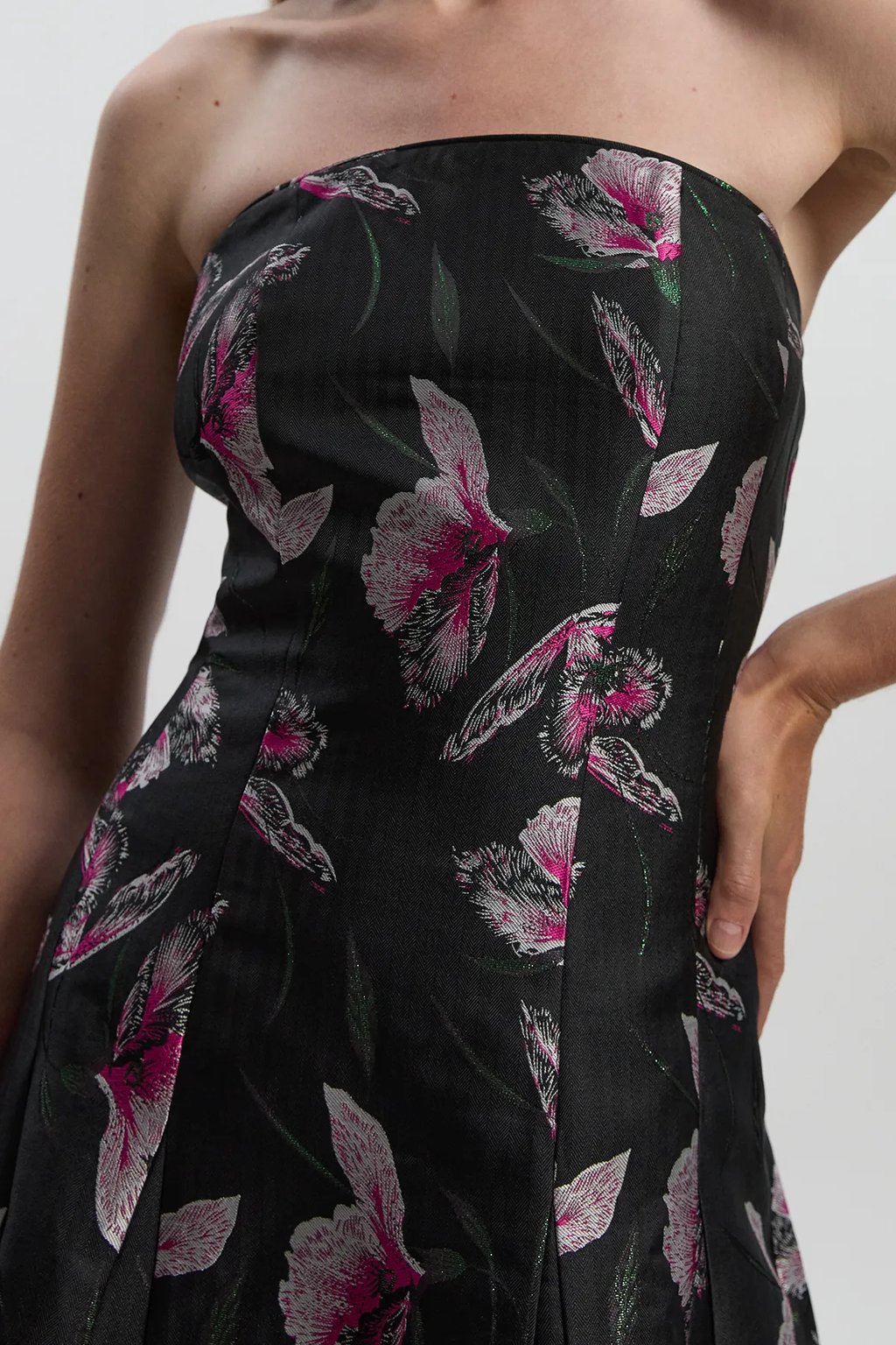 Jacquard Bandeau Full Skirted Midi Dress