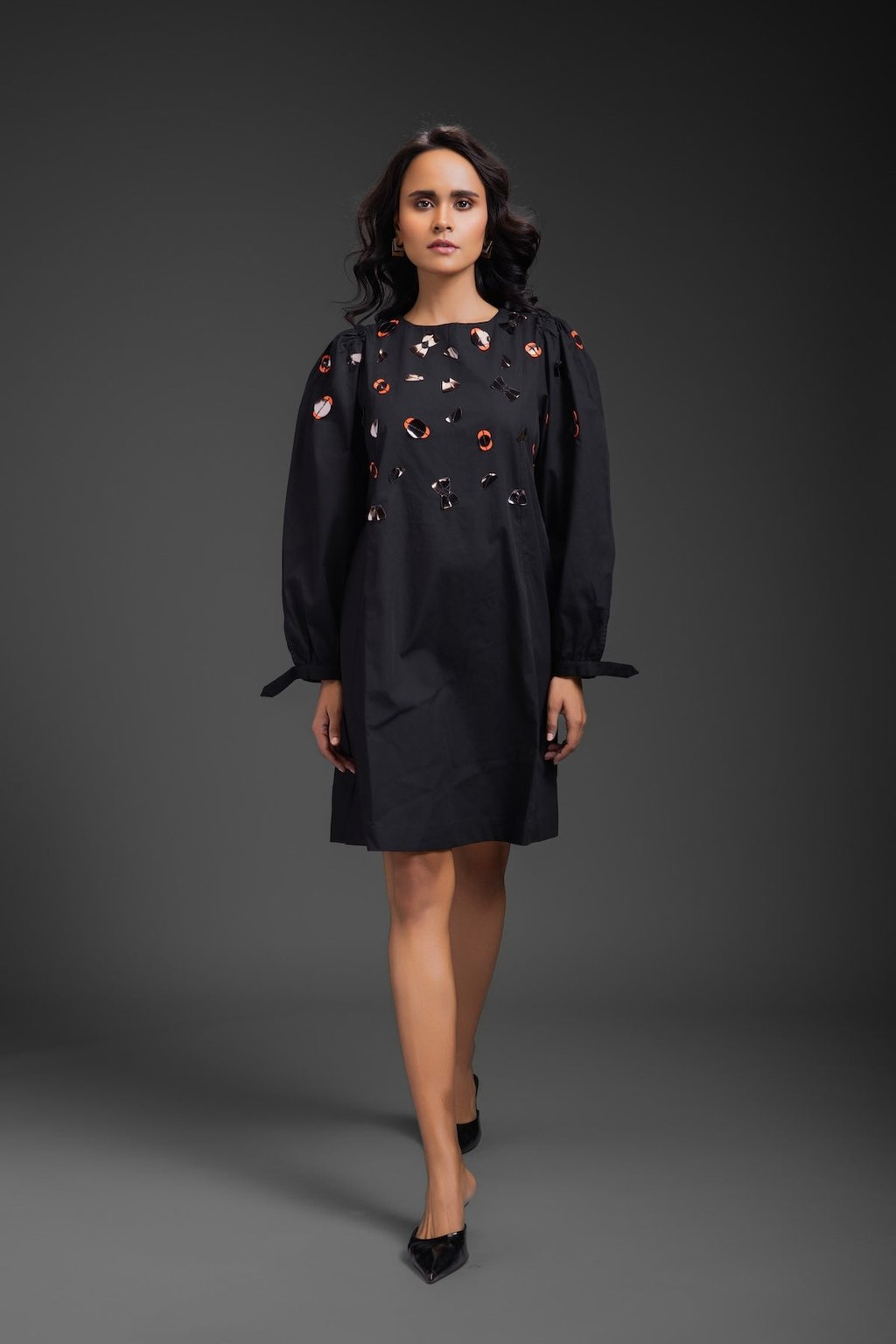 Cotton Dress with Neon Metallic Detailing